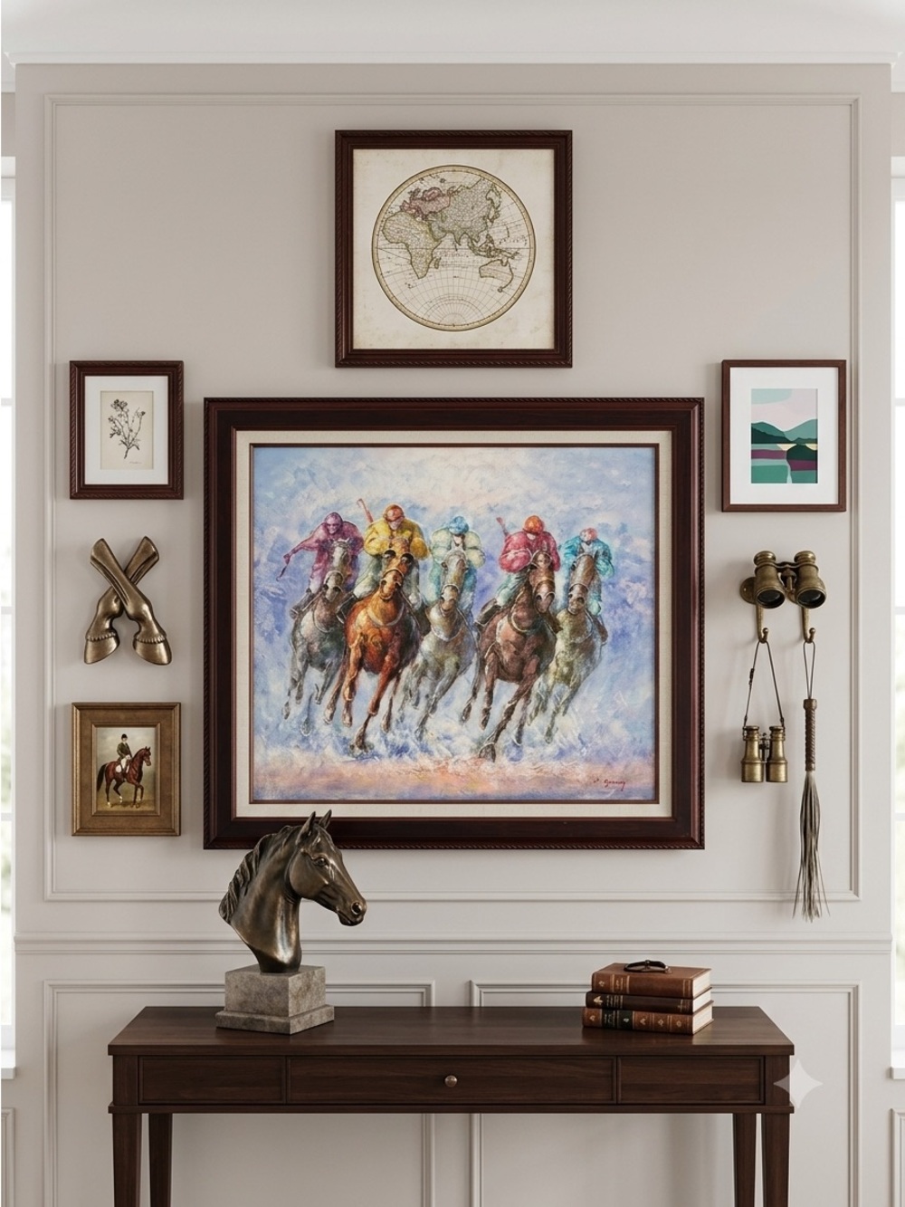 R. Young Signed Horse Racing Oil Painting Framed Equestrian Art 28x25